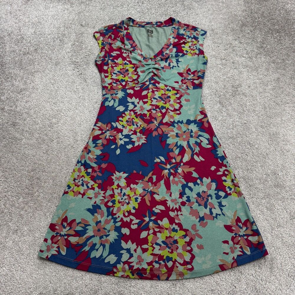 REI Floral Ruched A-Line Fit & Flare Dress Womens XXS Multi V-Neck Short Sleeve